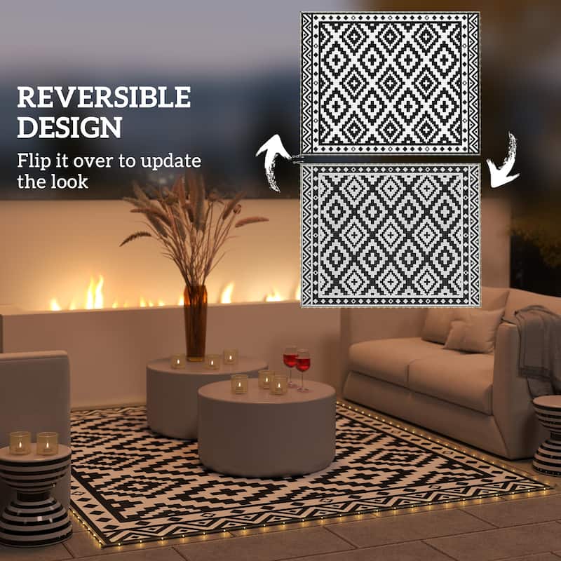 Outsunny Reversible Outdoor Rug Carpet, 10' x 8' Waterproof PP Plastic Straw Rug, Portable RV Camping Mat - 8' x 10'