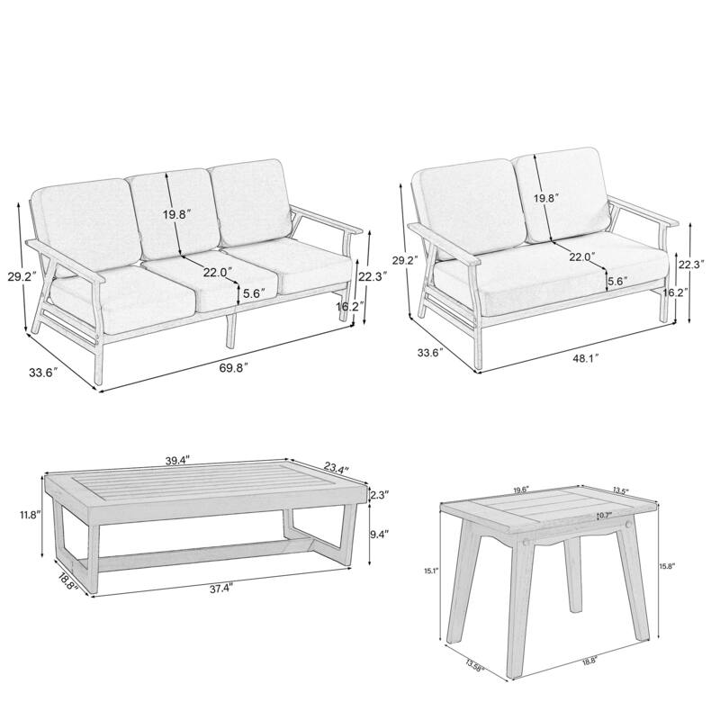 Teak Outdoor Seating Set with Daybed & Tables.