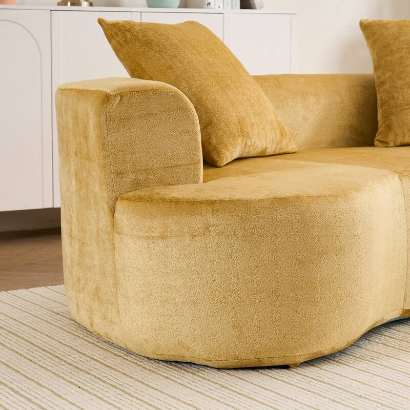 Yellow Chenille Moon Shaped Sofa with Deep Seat, Non Assembly Foam+Spring Sleeper Sofa