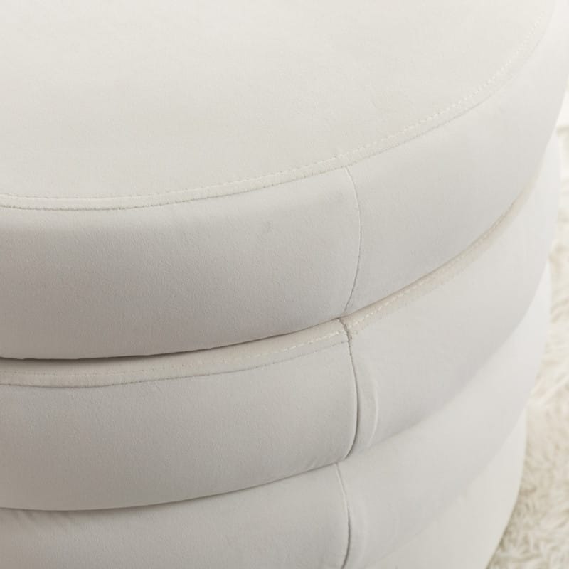 Velvet Fabric Storage Round Ottoman Footstool With Wooden Shelving