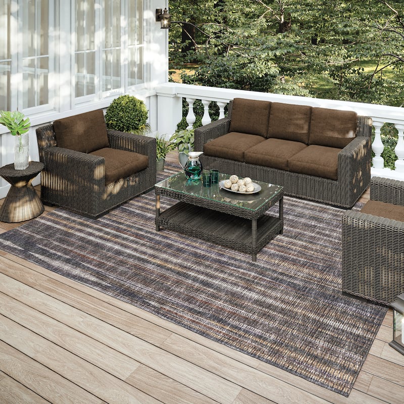 Indoor/Outdoor Waverly Modern Stripes Washable Rug - 5' x 7'6" - Brown