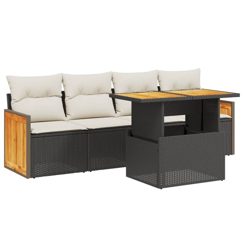 vidaXL Patio Sofa Set with Cushions Outdoor Furniture 5 Piece Poly Rattan