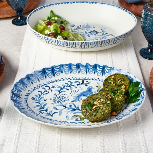 Fitz and Floyd Sicily Blue Oval Serving Bowl and Serving Platter