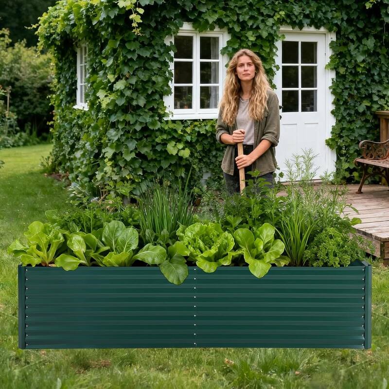 8x4x2 ft Galvanized Raised Garden Bed, Steel Planter Boxes with Zippered Cover Doors