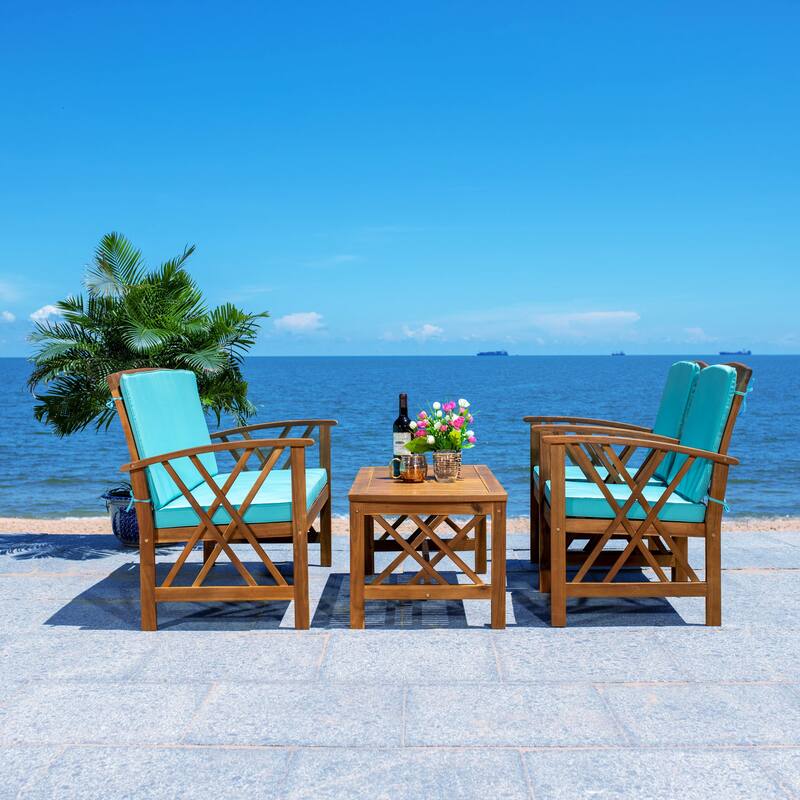 SAFAVIEH Outdoor Fontana 4-piece Acacia Wood Patio Conversation Set