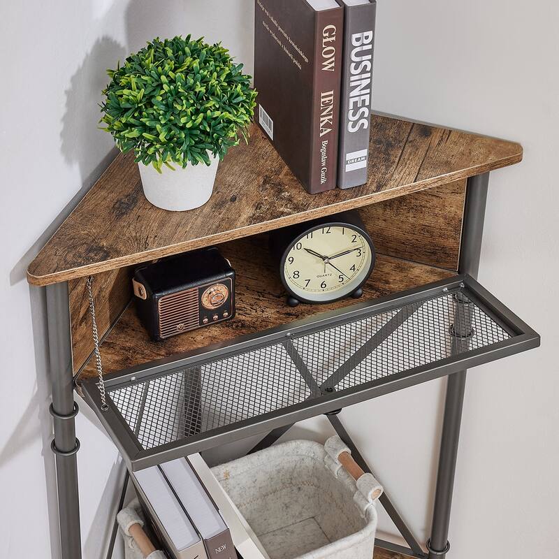 Javlergo Set of 2 Corner Table with Drawer and Open Dtorage Space, Triangle Freestanding Floor Cabinet