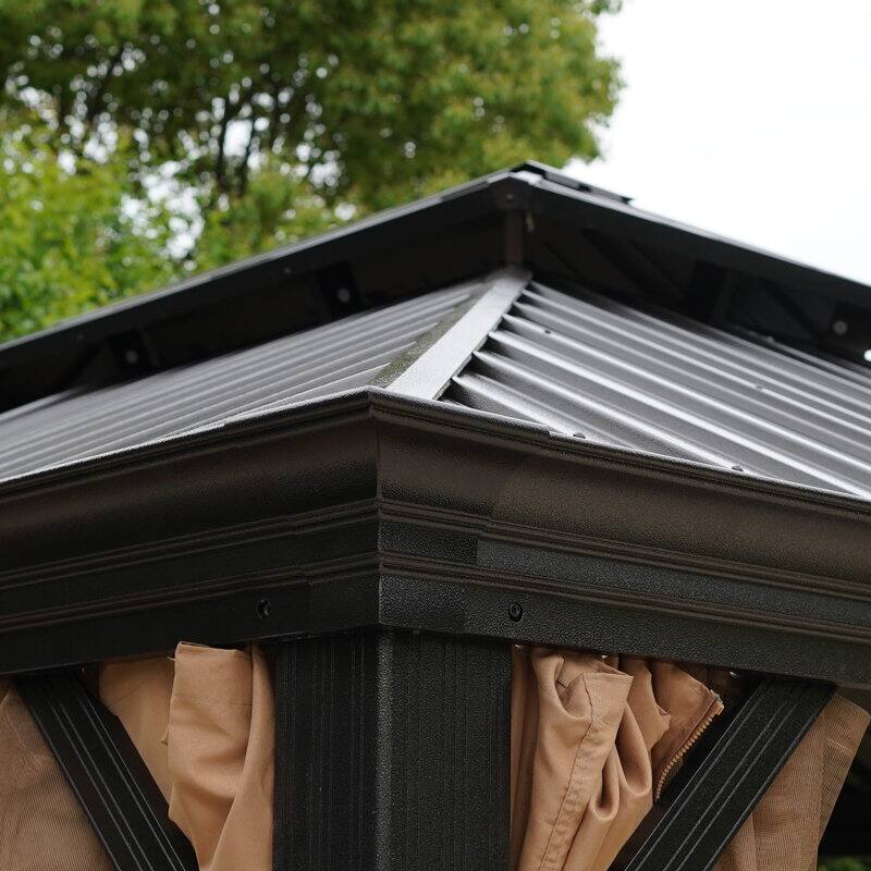 MAISON ARTS 12X16 FT Hardtop Aluminum Permanent Gazebo Double Roof Canopy with Netting & Curtains