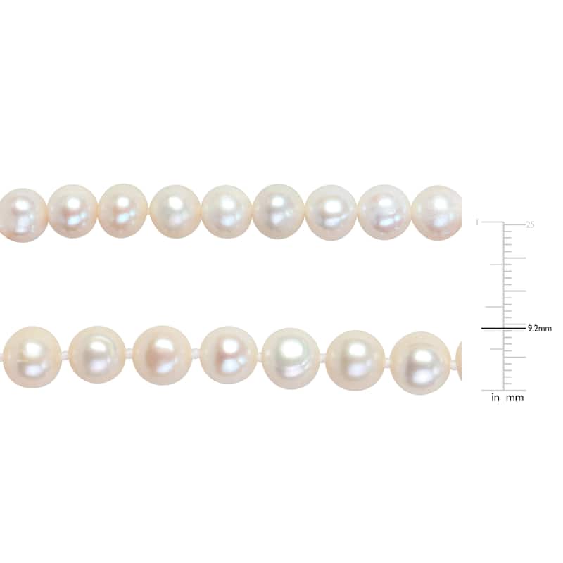 Miadora 8-9mm Cultured Freshwater Pearl Necklace Elastic Bracelet Set Goldtone Ball Clasp - 18 in