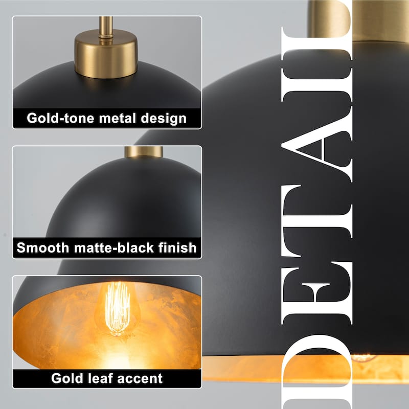 Starsky Modern Matte Black & Gold Foil Dome Pendant Light