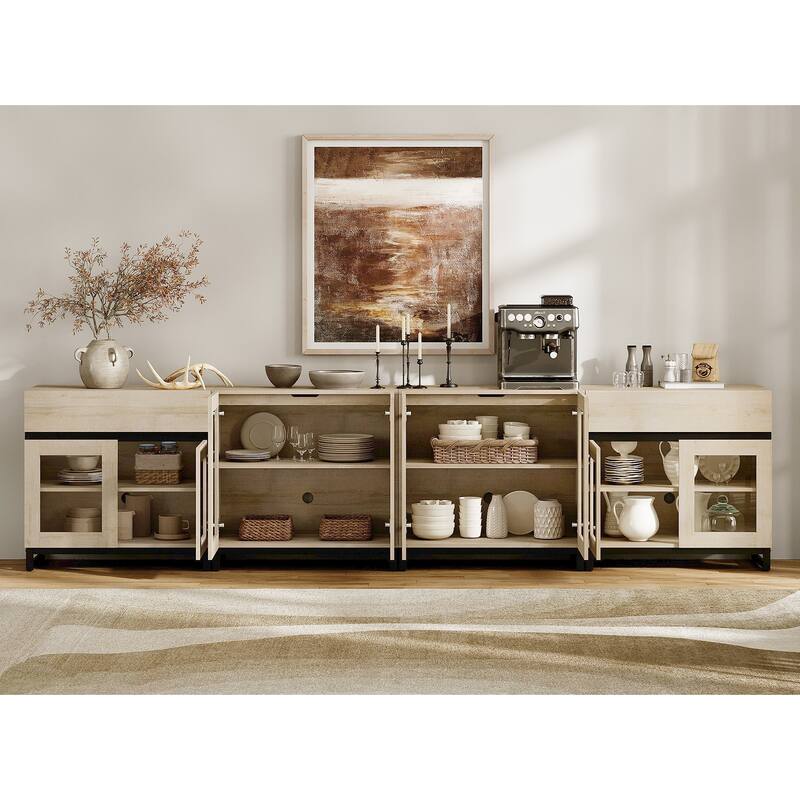 4-in-1 TV Stand for 120" TVs, Modern Console with Glass Doors & 2 Drawers