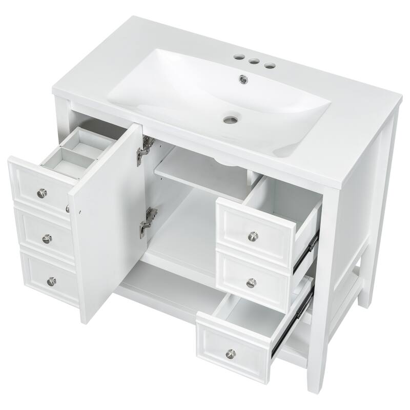 36" Bathroom Vanity with Sink Combo, One Cabinet and Three Drawers, Solid Wood and MDF Board