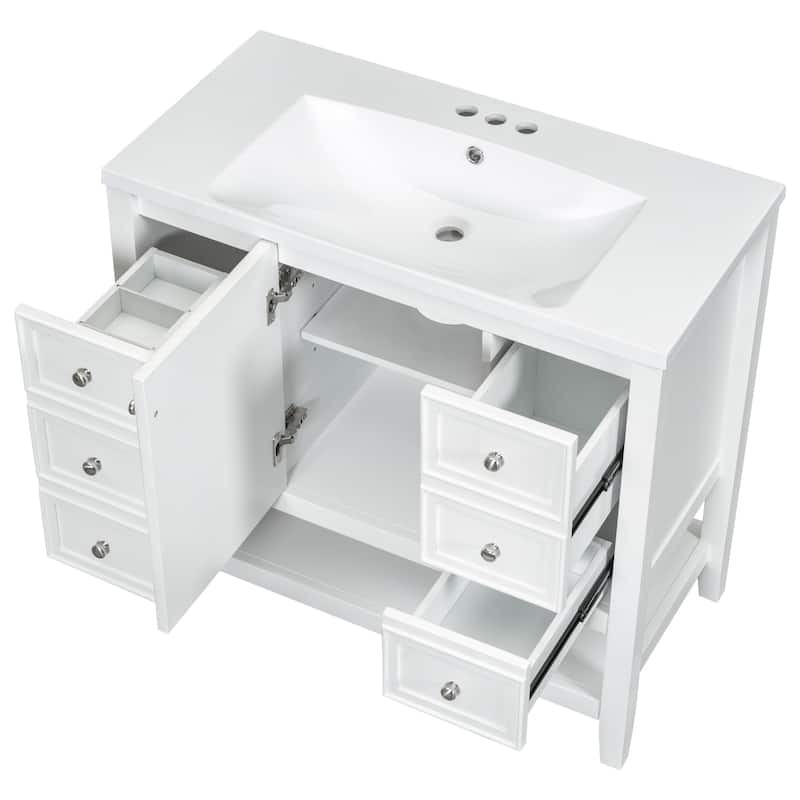 GDFStudio - Avalon 36-Inch Bathroom Vanity with Sink, Solid Wood & MDF Board with Lower Shelf, Painted Finish