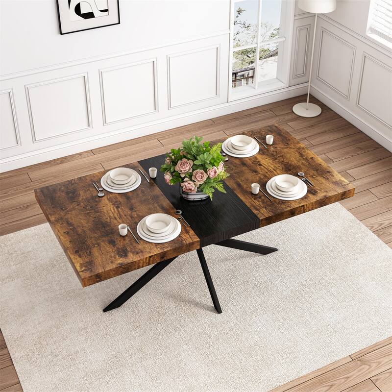 55.11"-70.86"Rectangular Stretch Dining Table w/ Cross Iron Foot Base