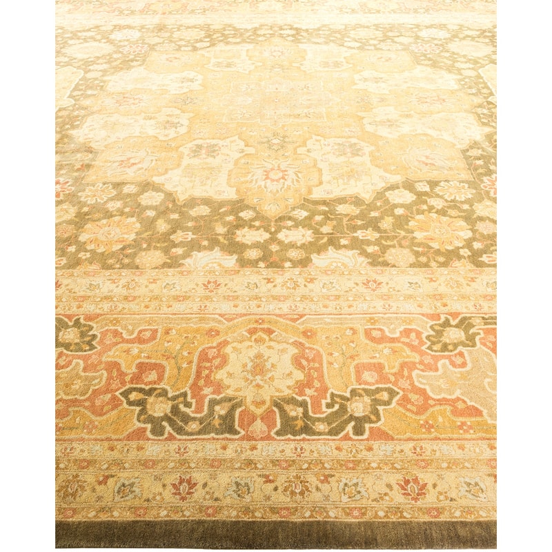 Overton Hand Knotted Wool Vintage Inspired Traditional Mogul Green Area Rug - 12' 6' x 20' 1'