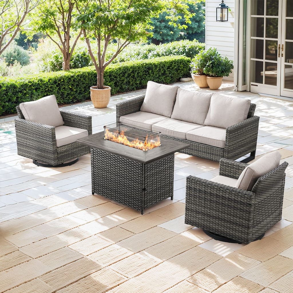 Outdoor Sofa Glider Chair & Fire Table Grey-Beige - Grey