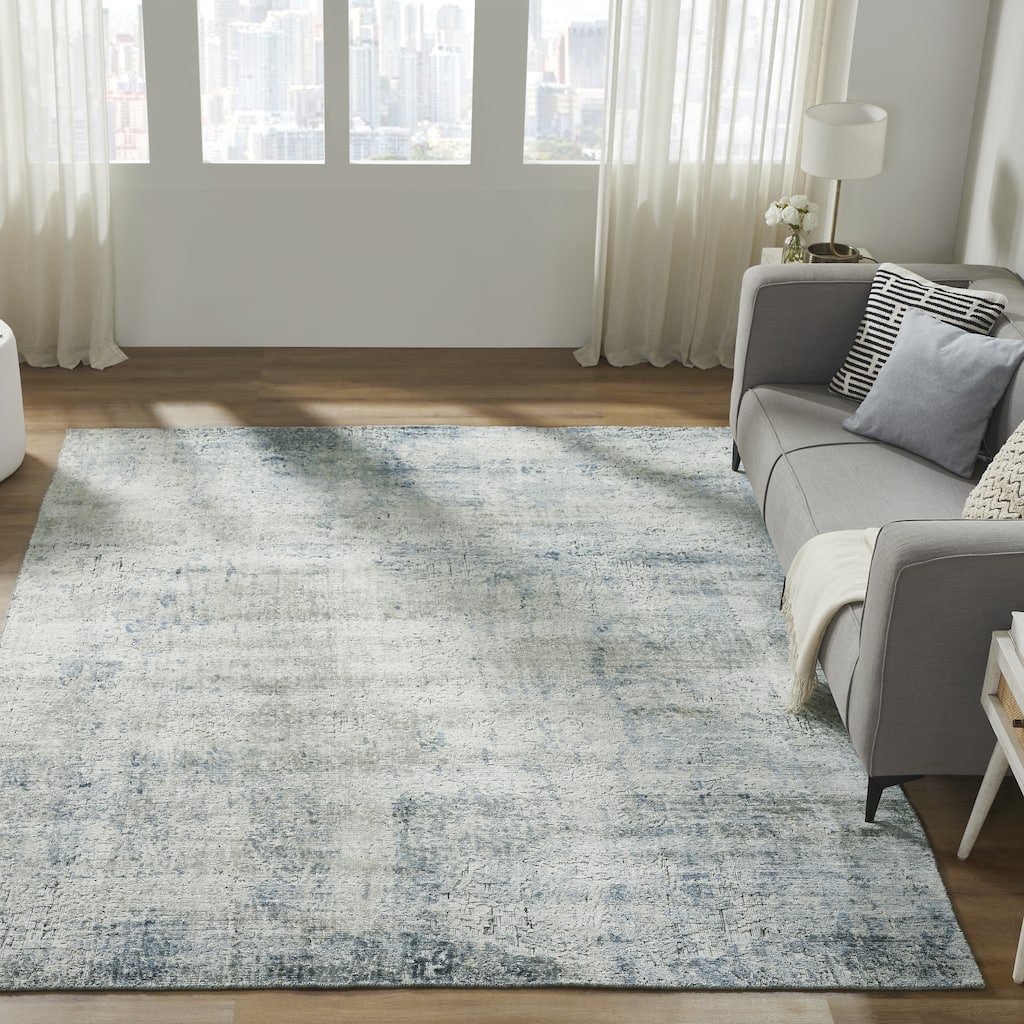 Urban Distress Abstract Blue Handmade Area Rug
