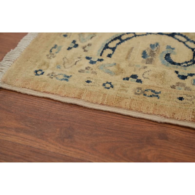 Hand Knotted Oriental 100% Wool Carpet Floral Beige & Ivories N/A Area Rug - 11' 5'' X 9' 1''