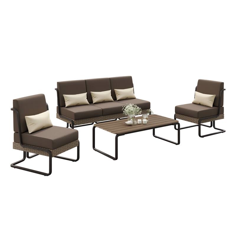 Corvus Akrotiri 4-piece Outdoor Wicker Conversation Set - Brown