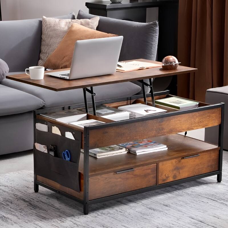 Lift Top Coffee Table with Storage, USB Ports & LED for Living Room - 39.37 x 19.61 x 18.90 in