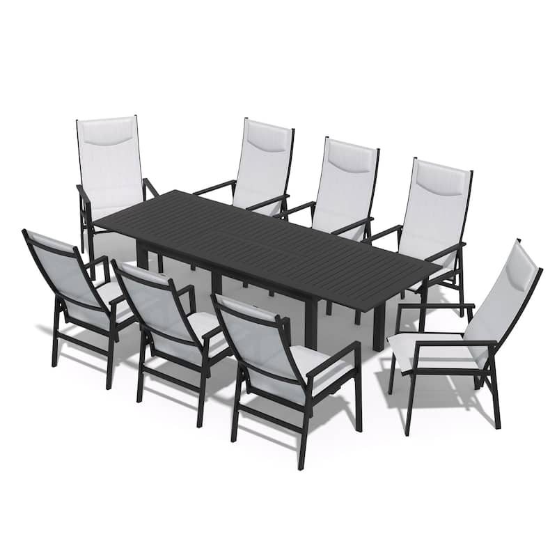 9PCS Outdoor Dining Set Aluminum Expandable Table and Folding Dining Chairs with Adjustable Back
