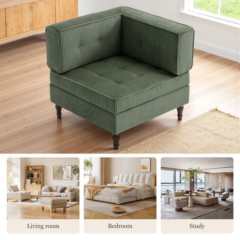 32.57" W Upholstered Corduroy Corner Accent Chair
