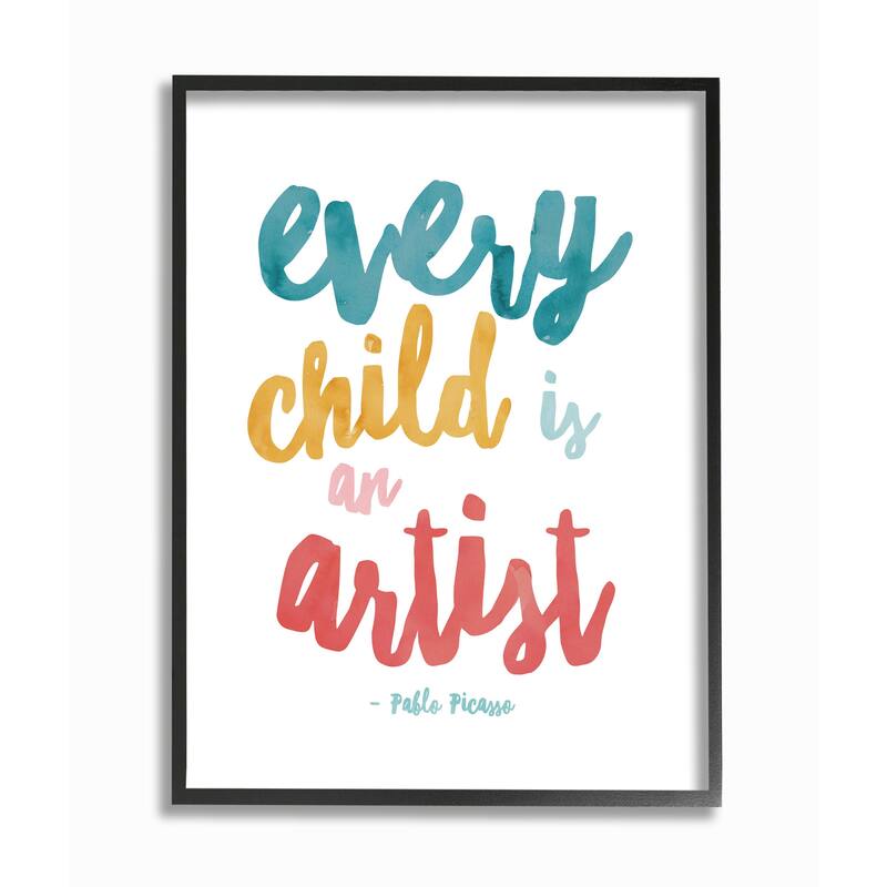 Stupell Every Child Is an Artist Picasso Quote Colorful Design Framed Wall Art - Multi-Color - 11 x 14 - Black