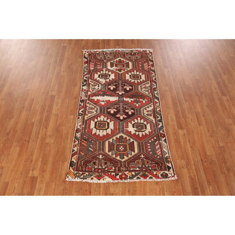 Hand Knotted Oriental 100% Wool Carpet Traditional Geometric Oranges & Rust Bakhtiari Area Rug - 6' 4'' X 3' 3''