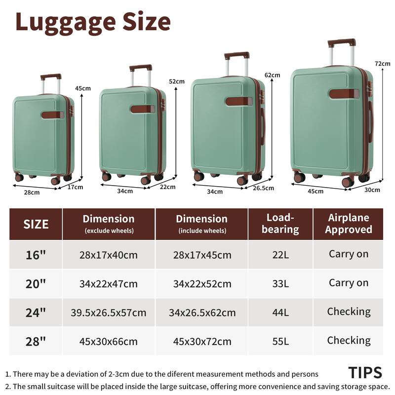 4 Piece ABS Expanable Spinner Wheels Lightweight Luggage Set w/TSA Lock and Compression Packing Cubes