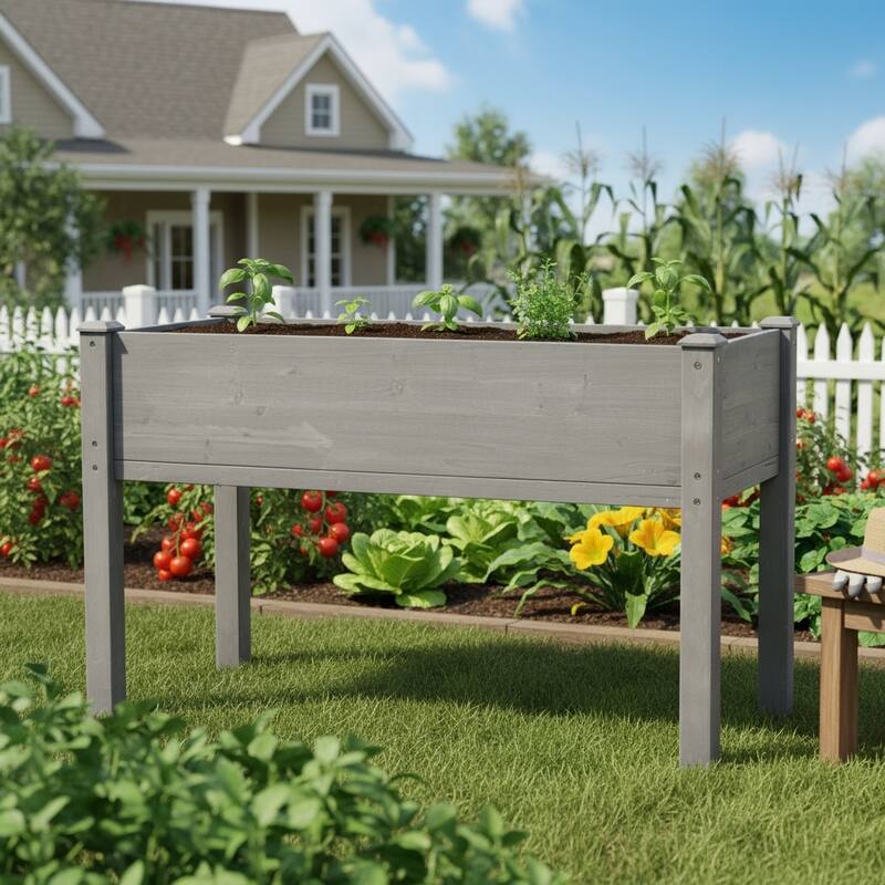 Natural Elevated Planter Box for Outdoor Use with Eco-Friendly Finish