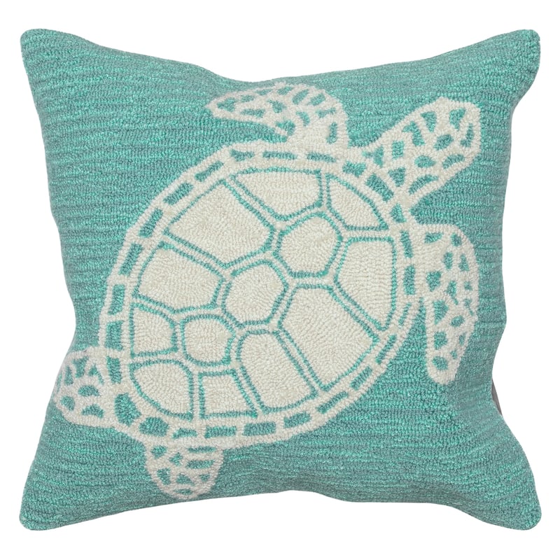 Liora Manne Frontporch Turtle Indoor/Outdoor Pillow Aqua 18" Square