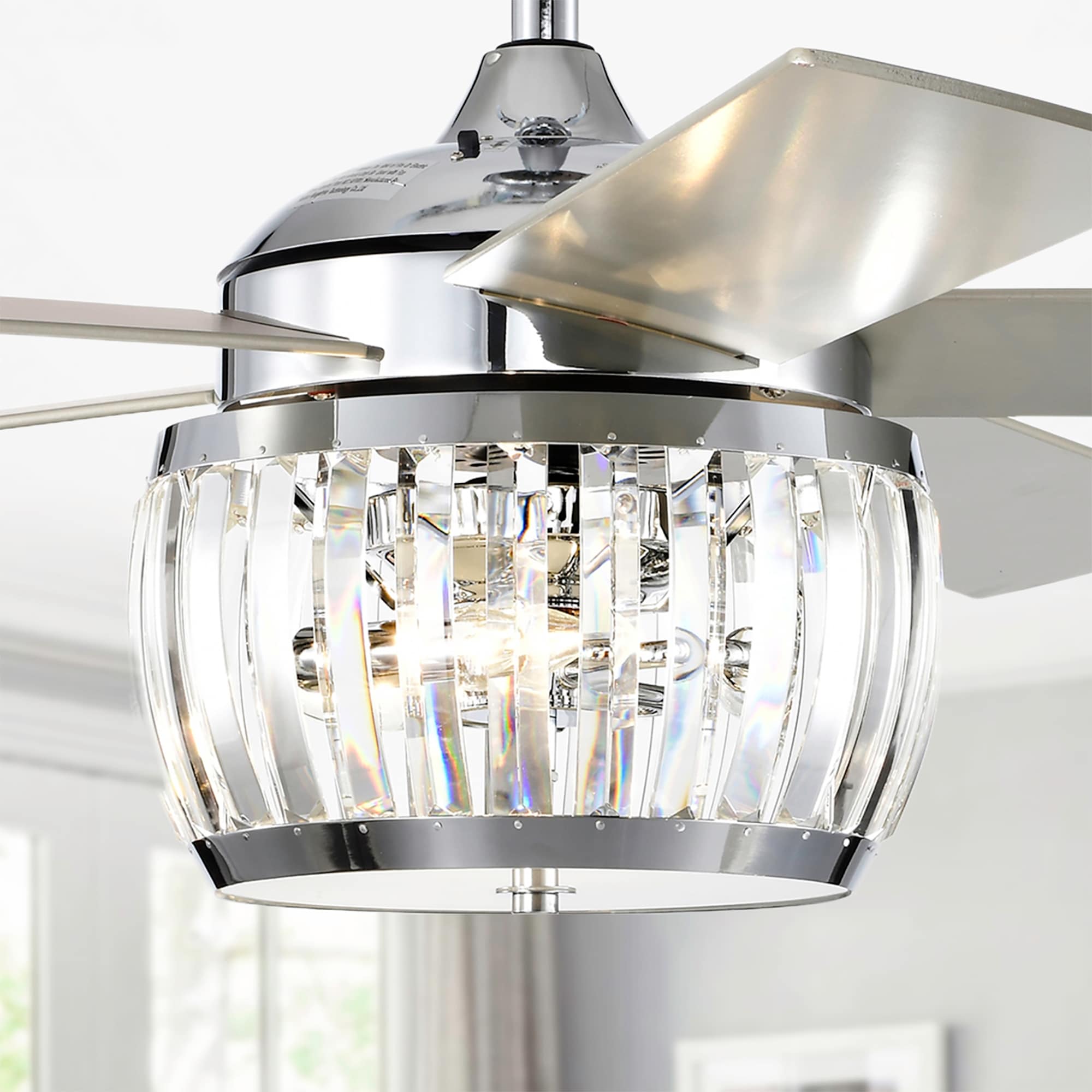 Warehouse of Tiffany Nadire 52 Inch Chrome Polished Finish Glam Style Crystal Ceiling Fan with Remote