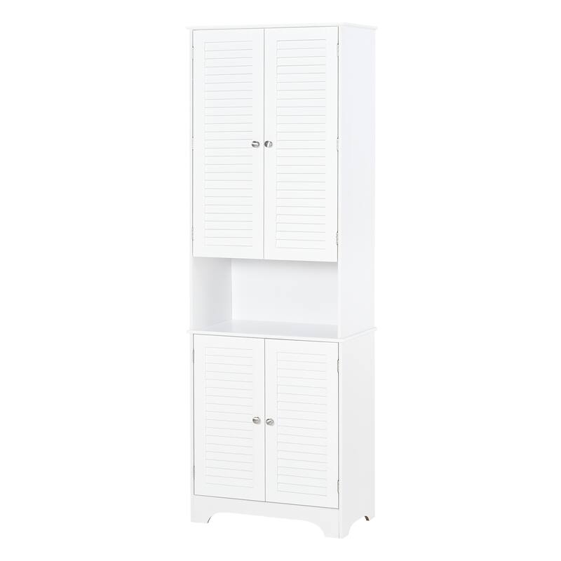 HOMCOM Freestanding Bathroom Storage Cabinet with Shutter Doors and Adjustable Shelves, Toilet Vanity Cabinet - White
