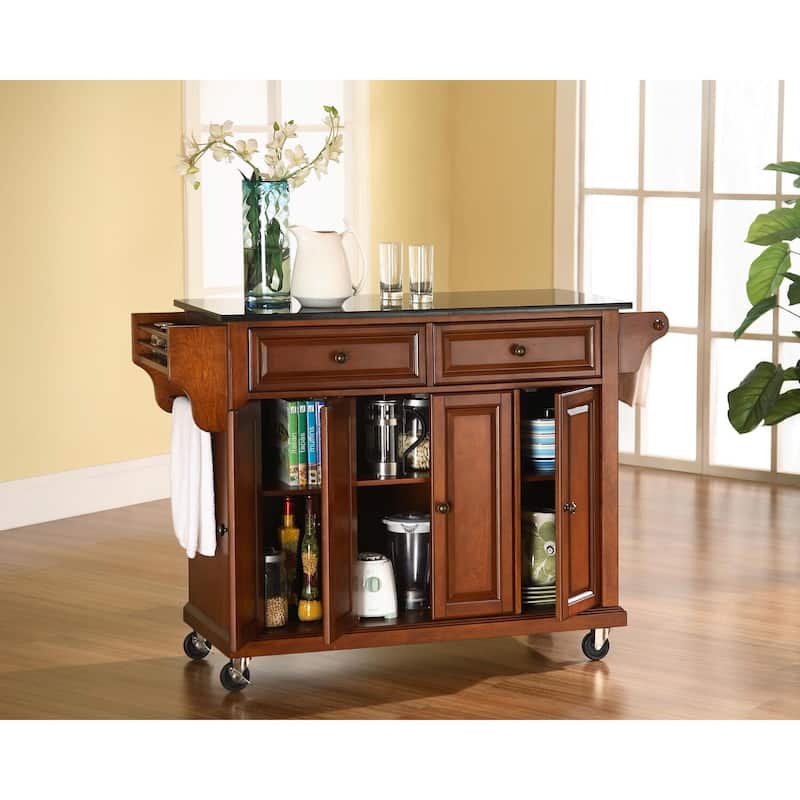 Full Size Kitchen Cart with Stainless Steel Top - Mobile Island with Tiered Shelf & Storage