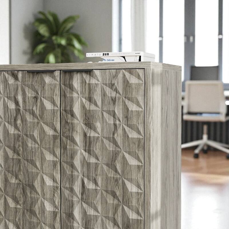Modern Grey Sideboard Buffet Cabinet with 4 Diamond Relief Doors and Adjustable Shelves for Kitchen or Hallway