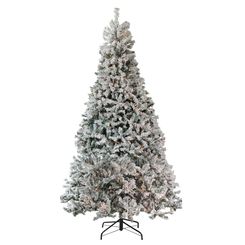 12' Slim Pine Heavily Flocked Artificial Christmas Tree, Clear Lights - over-10-feet