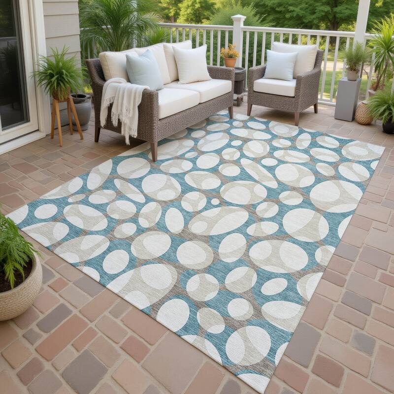 Machine Washable Indoor/ Outdoor Contemporary Saline Chantille Rug - Teal - 3' x 5'