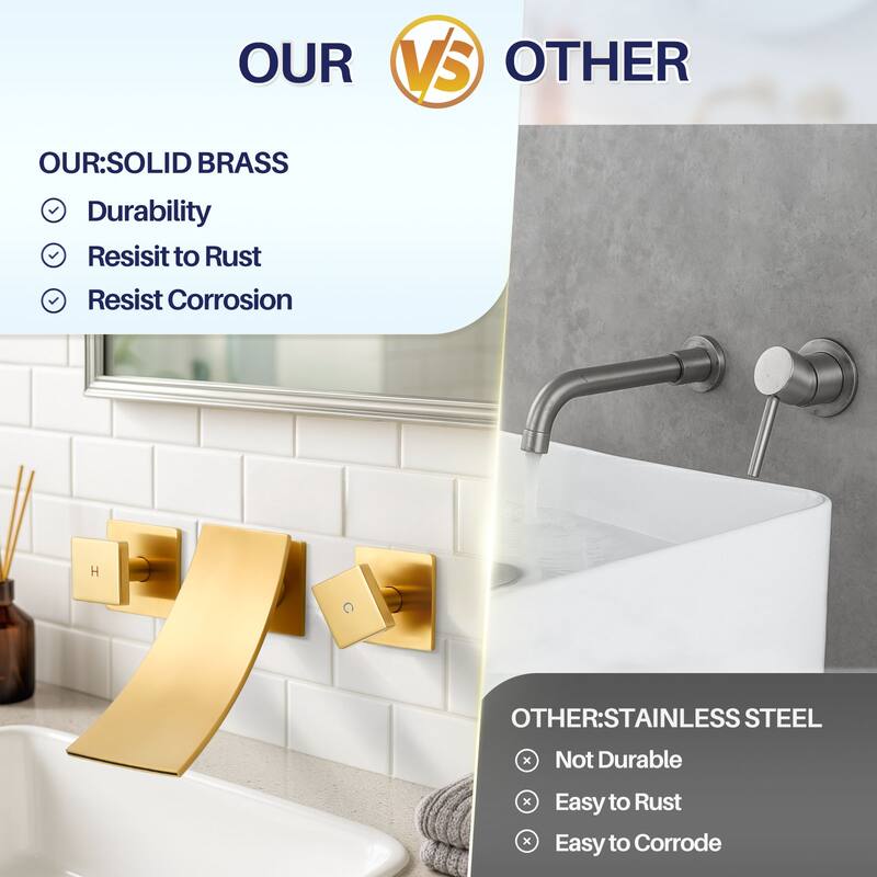 WOWOW Double Handle Wall Mounted WaterFall Bathroom Faucet