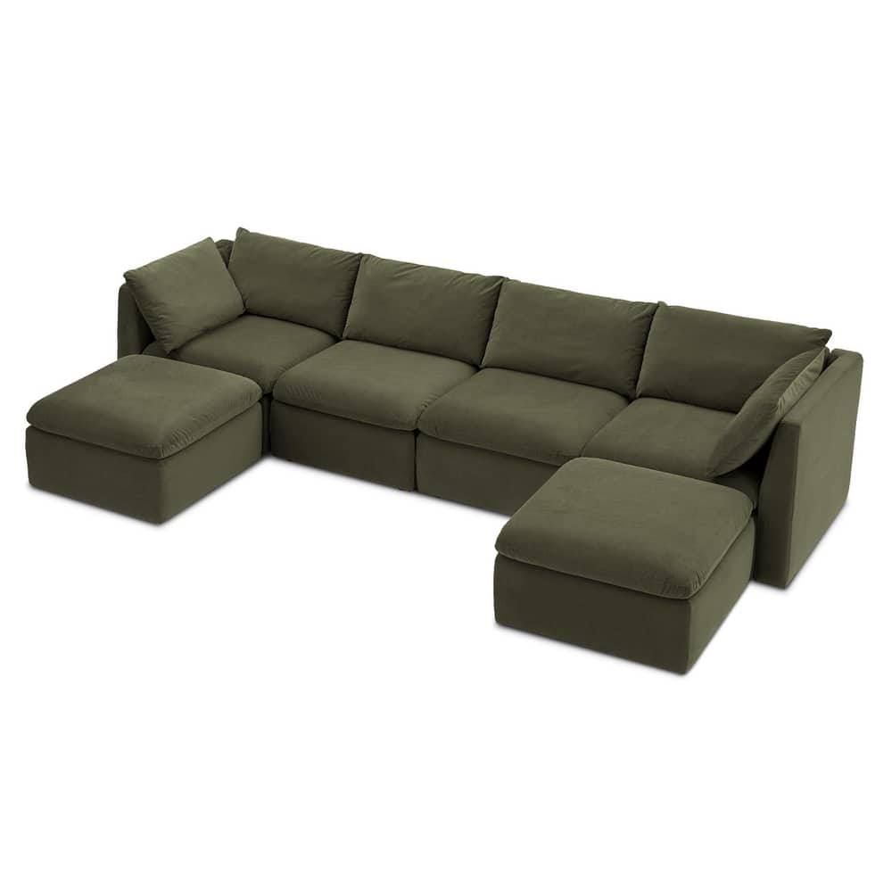 mopio Oversized Modular Sectional Sofa with Fully Removable Covers and Storage (Olive Green Velvet)