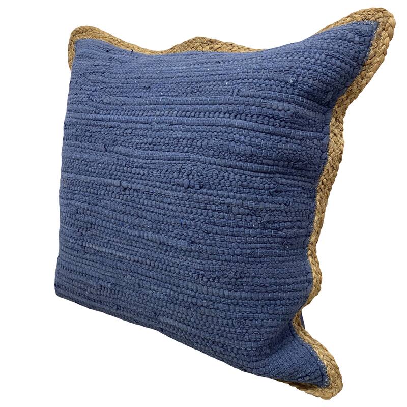 Sevita Solid Midnight Blue Jute Bordered Throw Pillow
