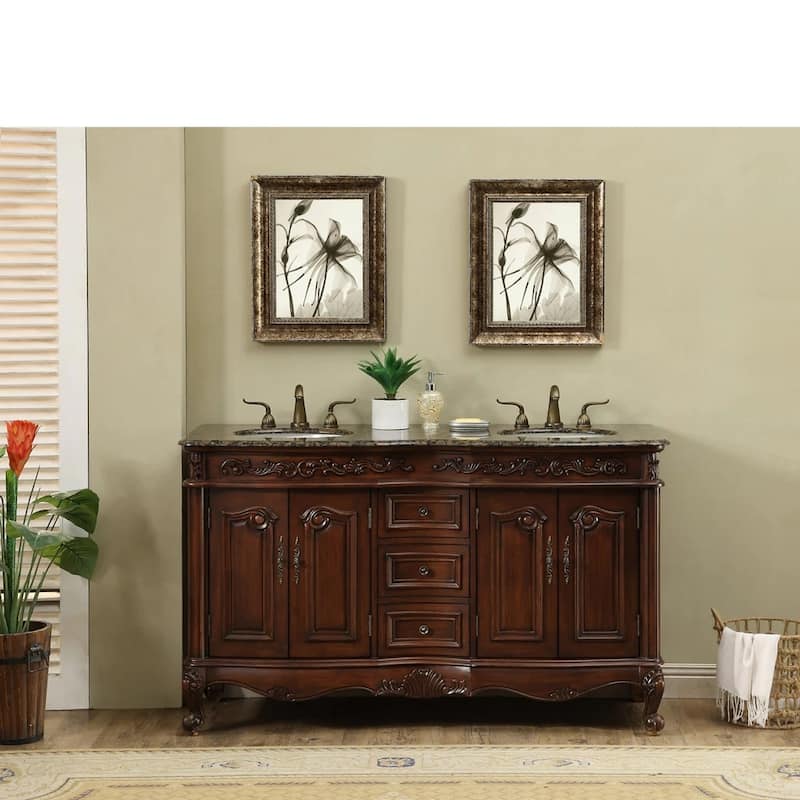 Stufurhome Cassandra 60 Inches Dark Cherry Double Sink Bathroom Vanity