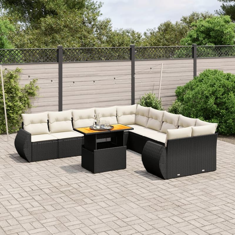 vidaXL Garden Sofa Set - 21.7 x 39.4 x 28.7 - Black  - form2