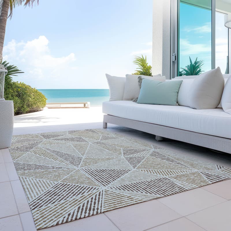 Machine Washable Indoor/ Outdoor Chantille Geometric Mosaic Rug