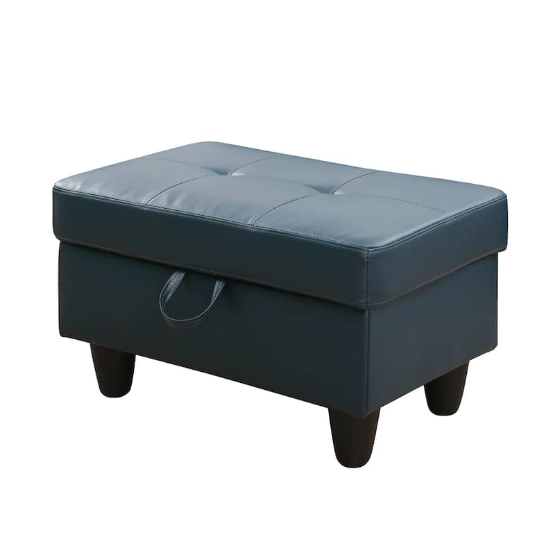 Denim Blue Faux Leather Living Room Ottoman Footstool