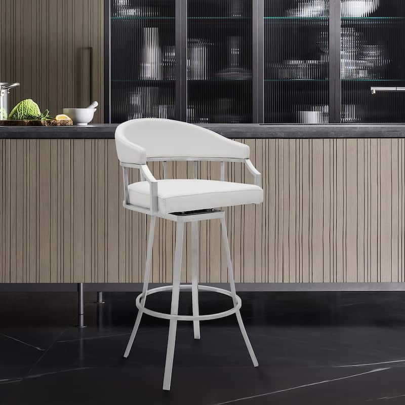 Valerie Faux Leather Upholstered Swivel Bar or Counter Stool with Stainless Steel Frame - N/A