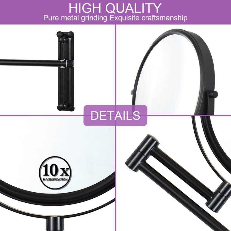 8 in. Wall Mounted Makeup Mirror in Black with Height Adjustable