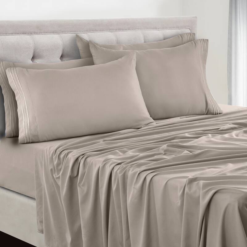 6 Piece Bed Sheet Set Deep Pocket Ultra Soft Microfiber Bedding Sheets - California King - Taupe