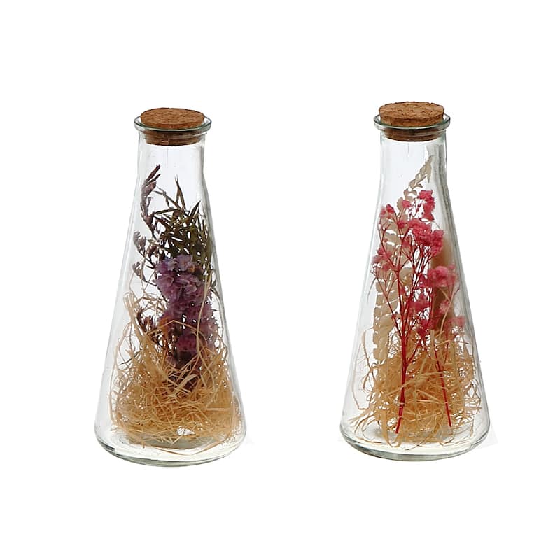 IH Casa Decor Dried Floral Arrangement In Glass Triangular Tube Asstd - Set of 2