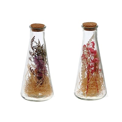 IH Casa Decor Dried Floral Arrangement In Glass Triangular Tube Asstd - Set of 2