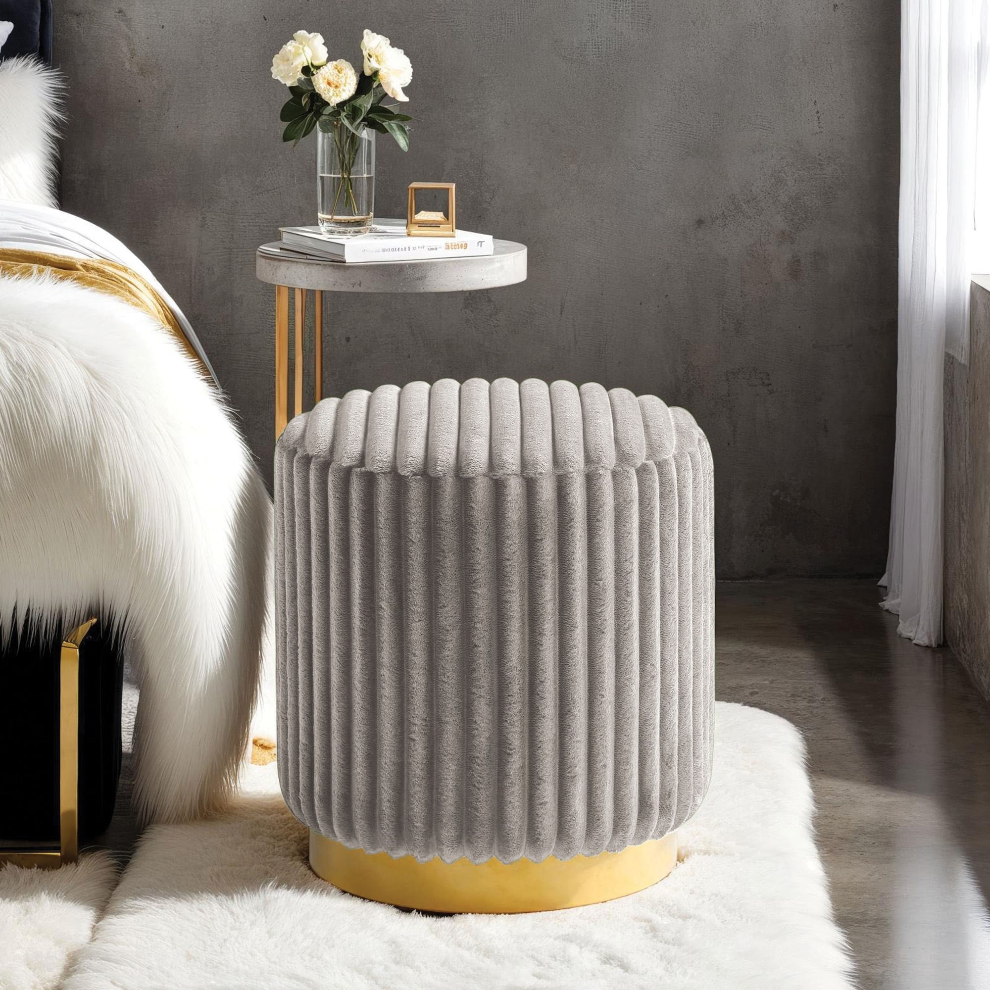 Furniture of America Jorvien Modern 17-inch Upholstered Ottoman with Plinth Base