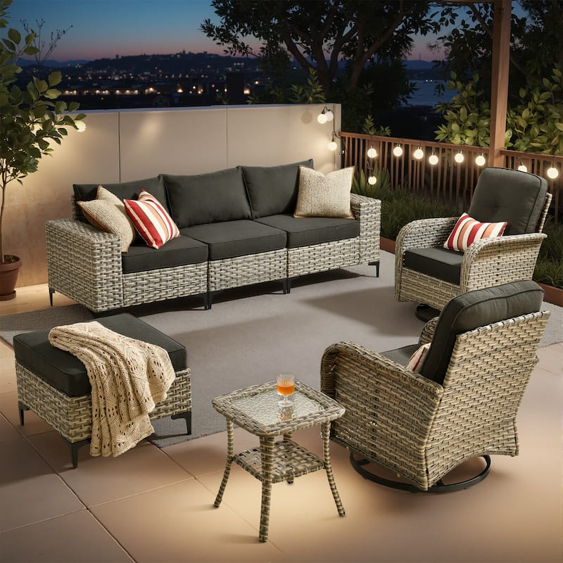 XIZZI Outdoor Patio Furniture Sectional Set with Swivel Chairs - 7-Piece - Black